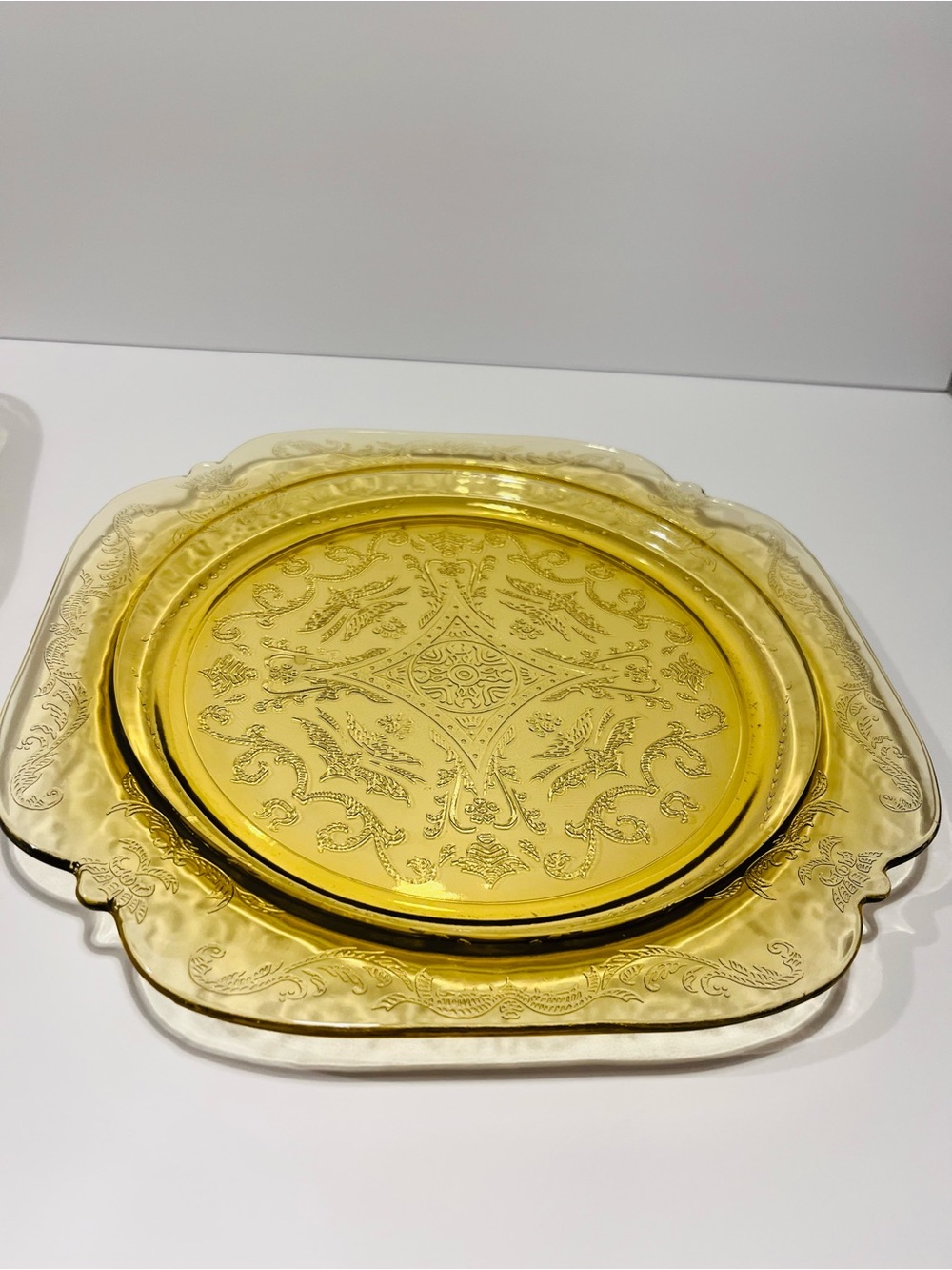 Vintage 1930’s Federal Glass Madrid Amber Dinner Plates Set of 4